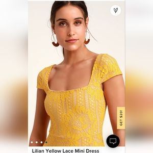 Lulu's Lillian Yellow Lace Mini Dress- NWOT